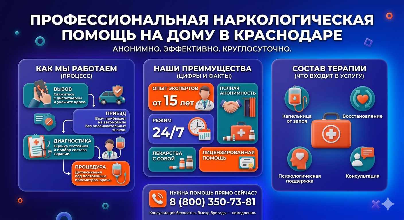 Инфографика о принципах лечения алкоголизма на дому в Ермолино: этапы вызова нарколога, преимущества анонимной детоксикации и состав медицинской помощи.